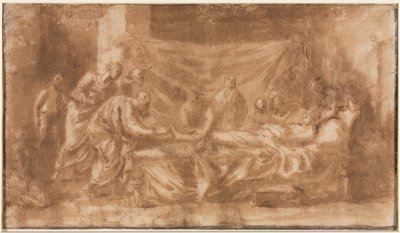 極端な機能 (reto); 3 つの頭とその他のスケッチ (裏面) 作： Nicolas Poussin