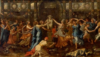 プリアポスへの捧げ物中に女性に変装したヒメナイオス、1635年頃（キャンバスに油彩）（詳細） 作： Nicolas Poussin