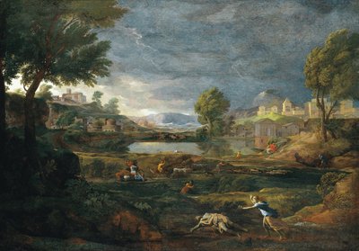 雷雨時のピラミッドとシスビーのある風景 作： Nicolas Poussin
