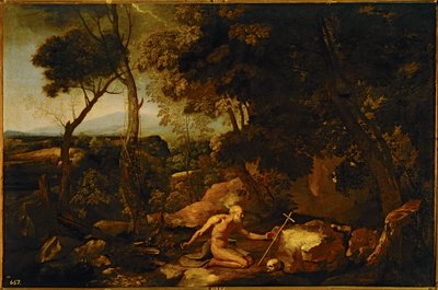 聖ジェロームのいる風景...（キャンバスに描かれた絵） 作： Nicolas Poussin