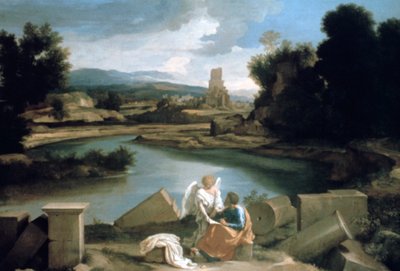 聖マタイと天使のいる風景、c1645 作： Nicolas Poussin