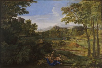 2つのニンフと1つのヘビのいる風景、1659年頃 作： Nicolas Poussin