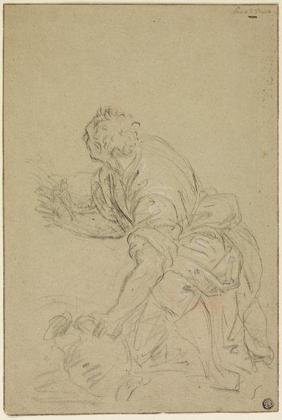 水差しを持ち跪く男（レクト）、立つ男（裏面） 作： Nicolas Poussin