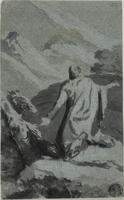 荒野で祈る男 作： Nicolas Poussin