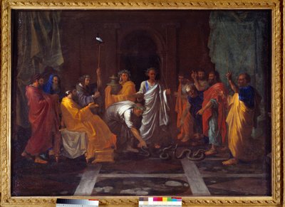 モーセはアーロンの杖を蛇に変えます。NicolasPoussinによる絵画 作： Nicolas Poussin