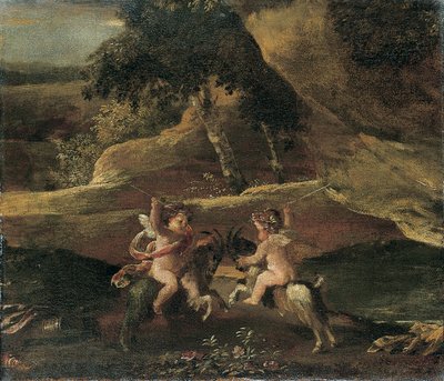山羊で戦うプッティ 作： Nicolas Poussin