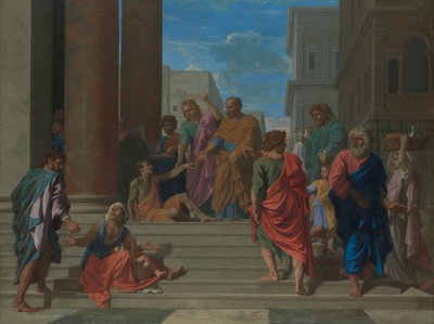 聖人ピーターとジョンはラメ男を癒す、1655。 作： Nicolas Poussin