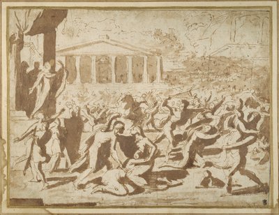 サビーン人女性の誘拐のための習作」1633年頃（紙に水墨画 作： Nicolas Poussin
