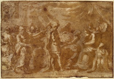 ゲルマニクスの死のための研究（紙にペンとインク） 作： Nicolas Poussin