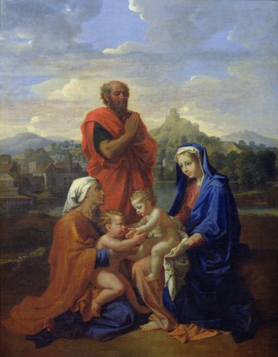 聖ヨハネ、聖エリザベス、聖ヨセフの祈りを持つ聖家族、1656年 作： Nicolas Poussin