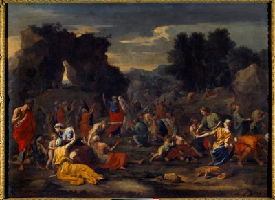 砂漠でマナ（真名）を集めるイスラエル人。ニコラ・プッサン（1594-1665）の絵 作： Nicolas Poussin