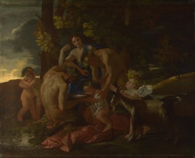 バッカスの育成、ca。 1628-1629 作： Nicolas Poussin