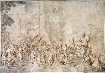 ニコラ・プッサンによるゴリアテ・ドローイングの首を復活させたダビデの勝利 作： Nicolas Poussin