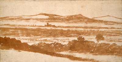 16世紀初頭、遠くの丘に向かって谷を横切る眺め 作： Nicolas Poussin