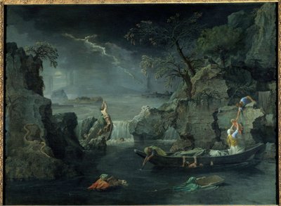 冬または大洪水。ニコラ・プッサン(1594-1665)の絵画、1660-1664年頃の作品。キャンバスに油彩。寸法：1,18 x 1,60m。 作： Nicolas Poussin