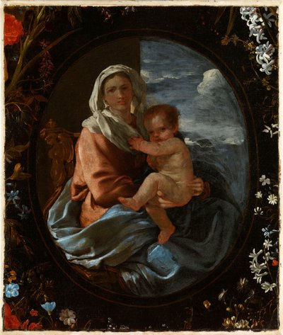 花輪の中の聖母子 作： Nicolas & Seghers Daniel (1590–1661) Poussin