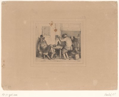 パブで酔っ払った 3 人の農夫 Vive la joie (オブジェクトのタイトル) スケッチ 1837 (シリーズ タイトル) Croquis par Charlet 1837 (シリーズタイトル) 作： Nicolas Toussaint Charlet