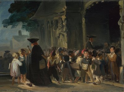 教会の入り口の前の子供たち。 1817年から1845年の間 作： Nicolas Toussaint Charlet
