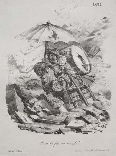 リトグラフ スケッチ: 世界の終わりだ! （口絵） 作： Nicolas Toussaint Charlet