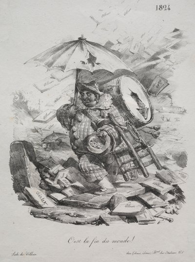 石版画：世界の終わりです！フロントピース、1824年。 作： Nicolas Toussaint Charlet