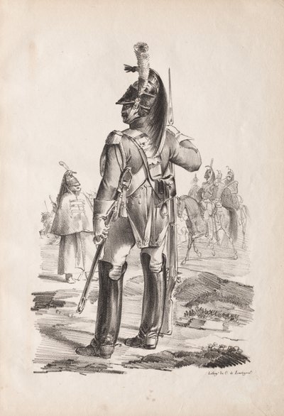 ミリタリーコスチューム：ロイヤルガードのグレナディア、1814-18年。 作： Nicolas Toussaint Charlet