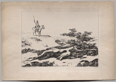 風景の中の馬に乗った兵士 作： Nicolas Toussaint Charlet