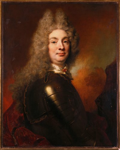 赤いマントをまとった甲冑の貴族の肖像画 作： Nicolas de Largillière
