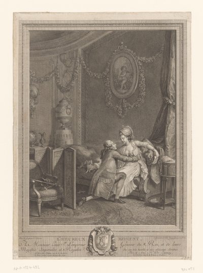 幸せな瞬間 Slaapkamer Interieur met koppel op ベッド 幸せな瞬間 (タイトルのオブジェクト) 作： Nicolas de Launay (goudsmid)