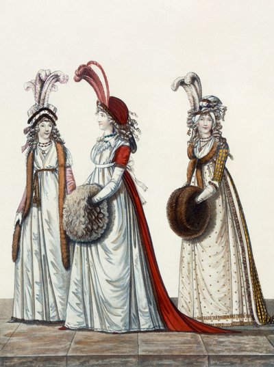 イブニングドレス、イチジク。 40、図41 und fig。 42「The Gallery of Fashion」より、1797 作： Nicolaus von Heideloff