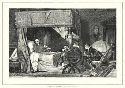 イタリアの天文学者ガリレオ・ガリレイが、1642年に亡くなったイタリアのアルチェトリで（リトグラフ 作： Nicolo (after) Barabino