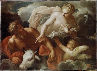 ジュピター、ジュノ、イオ (ジュピター、ジュノ、イオ) - ニッコロ (ニコロ) バンビーニ (1651-1736) の絵画、キャンバスに油彩、17 世紀後半 - ベネチアン アート 作： Nicolo Bambini