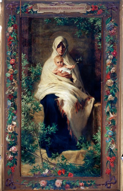オリーブの木の聖母」の絵画 ニッコロ・バラビーノ（1832-1891） 19世紀 ゲネス、サンタ・マリア・デッラ・チェッラの教会 作： Nicolo Barabino