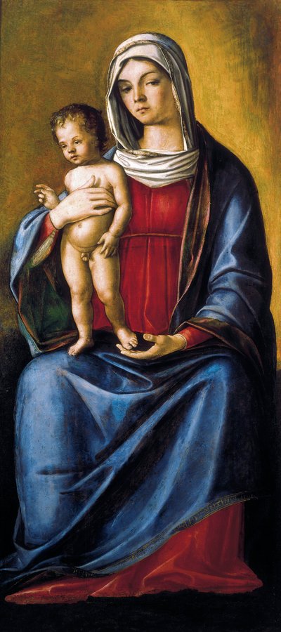 聖母子像、聖アルバートと聖セバスチャンの三連画の中央パネル 作： Nicolo Rondinelli
