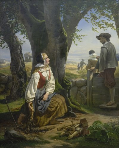 Kirsten Svendsdatter が 1639 年 7 月 20 日に Gallehus で金角を発見 作： Niels Simonsen