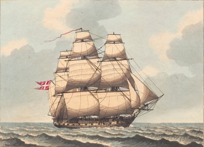 デンマークのフリゲート艦、風下で横風を受ける 作： Niels Truslew
