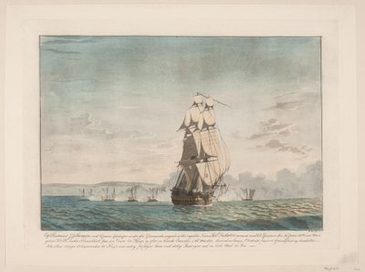 デンマークの砲艦 6 隻とイギリスの戦列艦「独裁者」との戦い 作： Niels Truslew