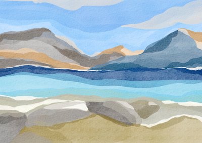 抽象的で静かな山の湖 作： 