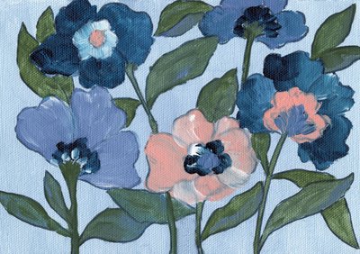 青と桃色の花 作： 