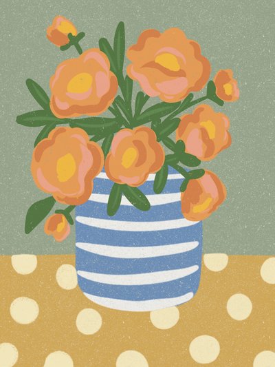 オレンジの花の静物画 作： 