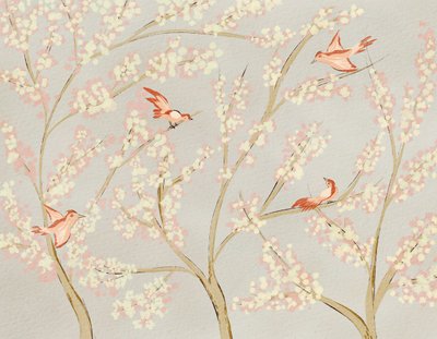 ピンクの鳥と春の花 作： 