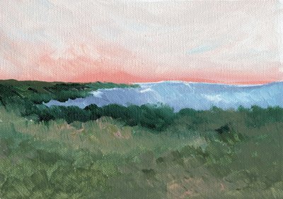 ピンク色の空と海岸の景色 作： 