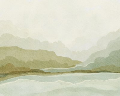 水彩画：山と谷 作： Nikita Jariwala