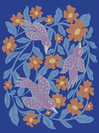 遊び心あふれる鳥と花 作： 