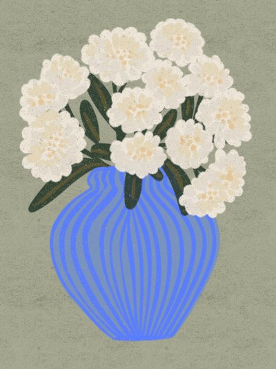 白い花と青い花瓶 作： 