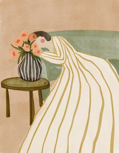 花を眺める女性 作： 