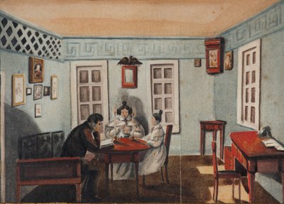 1837年、イルクーツク州に亡命したニキータ・ムラヴィョフと娘のソフィア 作： Nikita Mikhailovich Muravyov