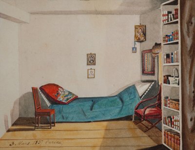 イルクーツク州に亡命したニキータ・ムラヴィョフの部屋、1837年 作： Nikita Mikhailovich Muravyov