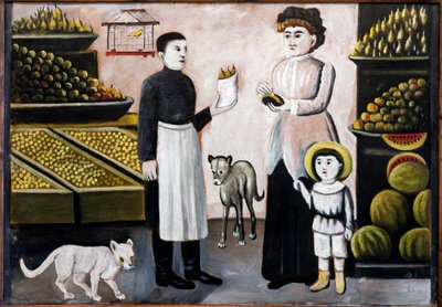 フルーツ屋台 par Pirosmani, Niko (1862-1918).厚紙に油彩、サイズ：104x73、ミルザニのニコ・ピロスマナシュヴィリ美術館蔵 作： Niko Pirosmanashvili
