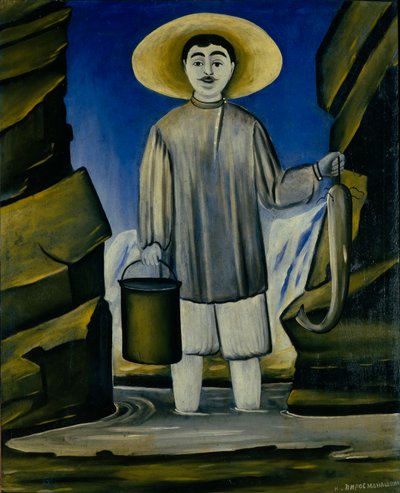 岩の間の漁師 作： Niko Pirosmani
