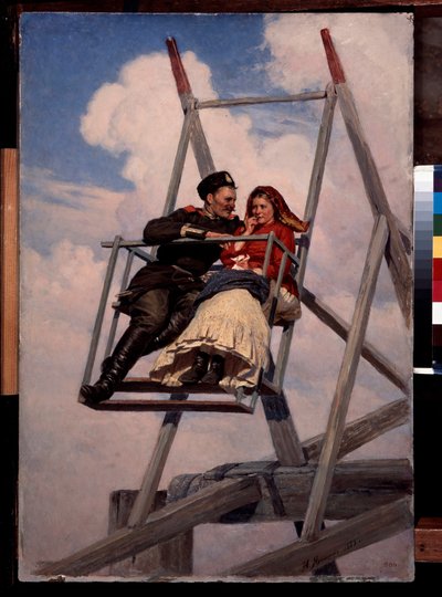 スイングで - ニコライ・アレクサンドロヴィッチ・ヤロシェンコ（ヤロシェンコ）（1846-1898）による絵画、キャンバスに油彩 作： Nikolai Aleksandrovich Yaroshenko